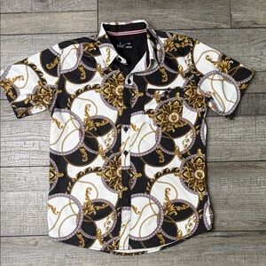 Kids Black and Gold Patterned Button Down Shirt